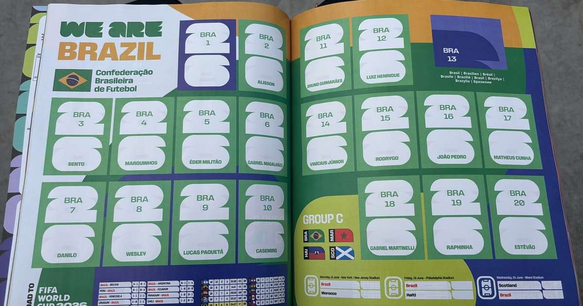 Sem Neymar e com três possíveis desfalques: veja página do Brasil no álbum da Copa do Mundo