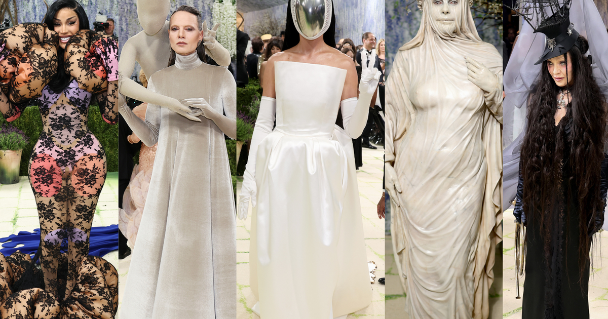 Os famosos podem tudo? De estátua viva a rosto tampado e 'obsessor' nas costas: os 16 looks mais SURREAIS do Met Gala 2026