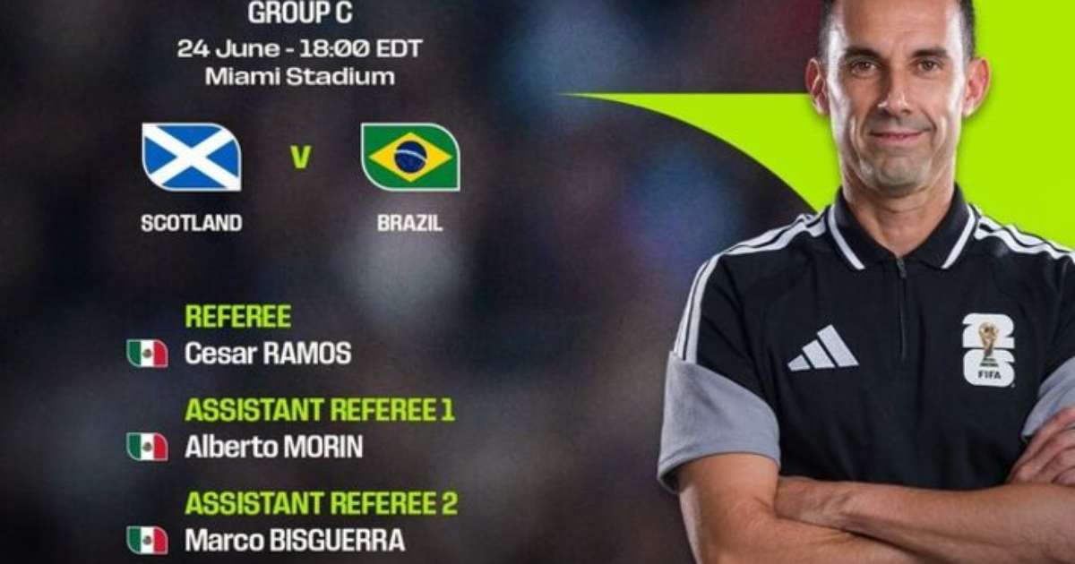 Árbitro mexicano vai apitar Escócia x Brasil na Copa; Suíça x Canadá terá Ramon Abatti Abel