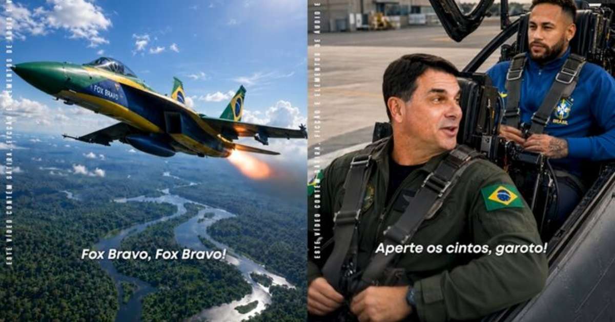 Com estética de 'Top Gun', Flávio Bolsonaro resgata Neymar em peça publicitária gerada por IA