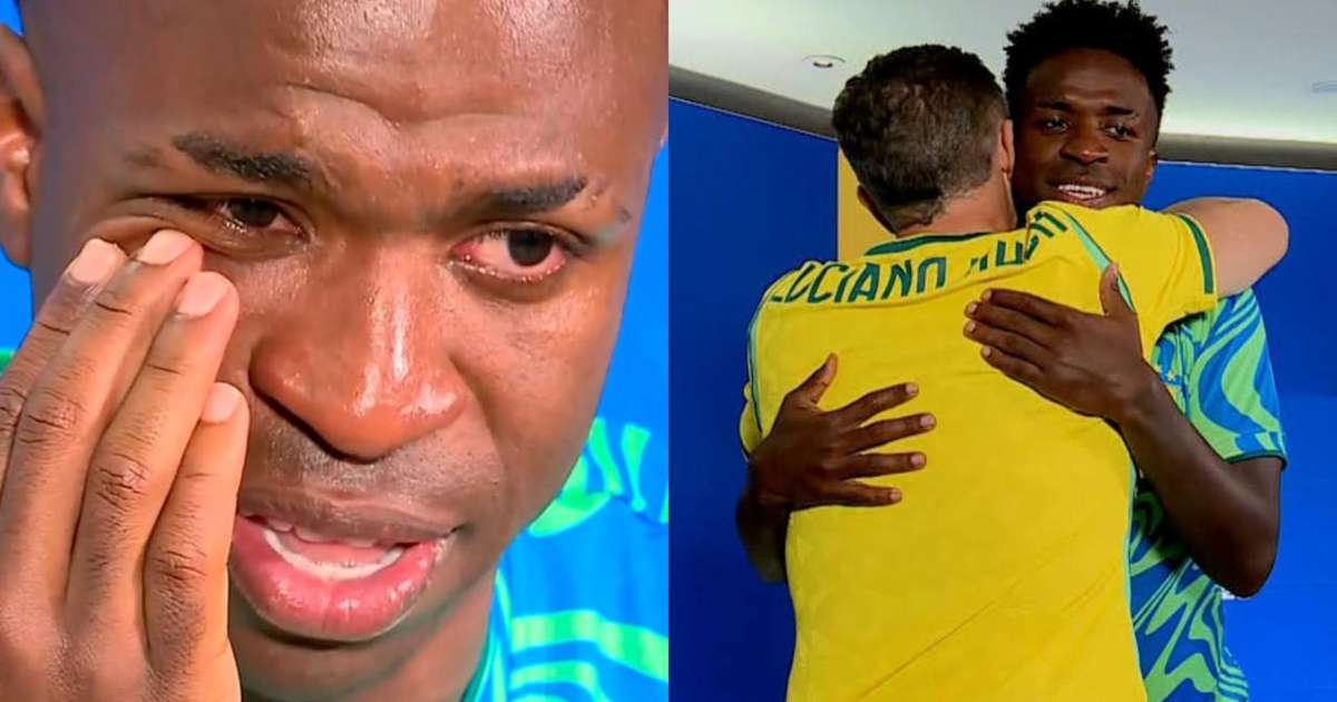 Vini Jr. se emociona com homenagem da avó no Domingão e reforça sonho do hexa: 'Sexta estrela está demorando muito'