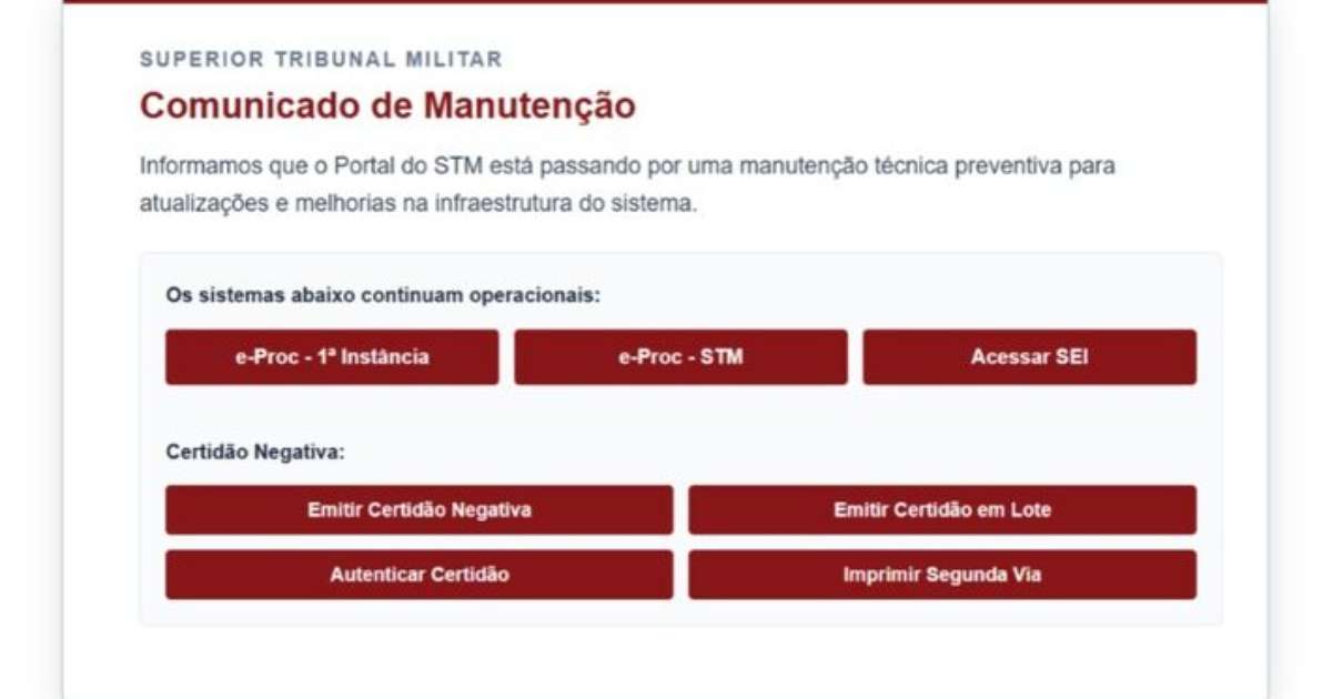 Portal do STM está fora do ar desde 2 de julho por 'incidente de segurança cibernética'