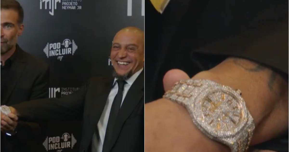 Roberto Carlos ostenta relógio cravejado de diamantes em leilão de Neymar; saiba quanto vale