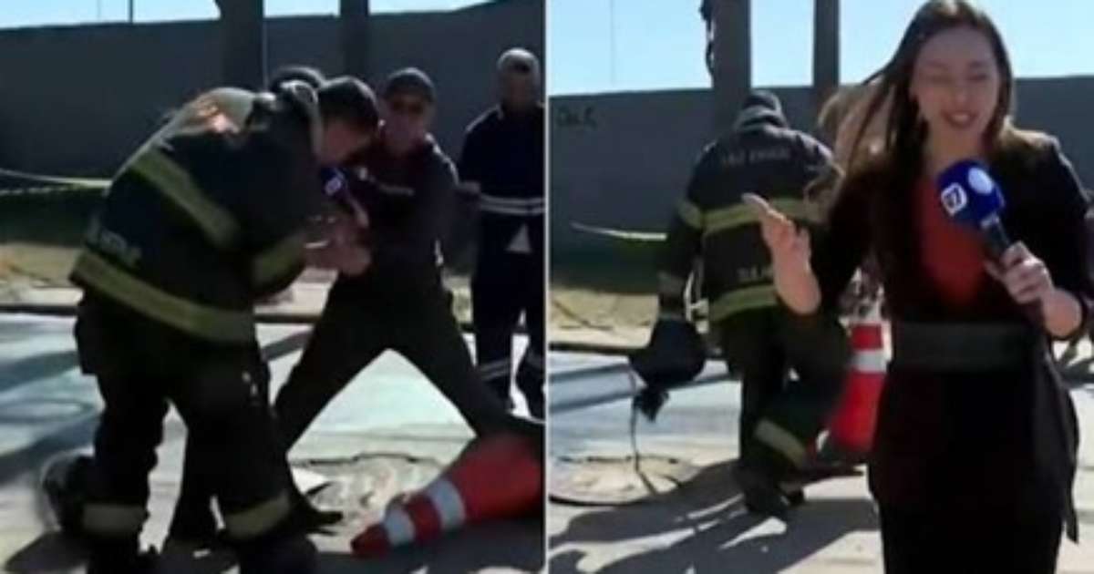 Repórter da Record cai em bueiro durante cobertura ao vivo de incêndio