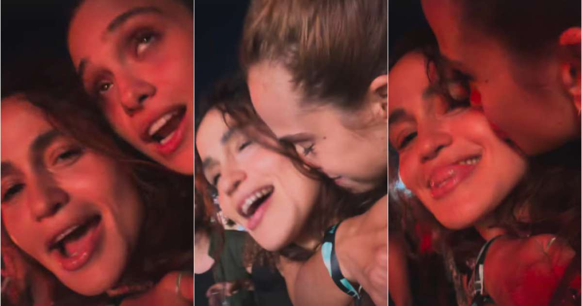 Nanda Costa ganha beijos de Emilie Rey, ex-namorada de Francisco Gil