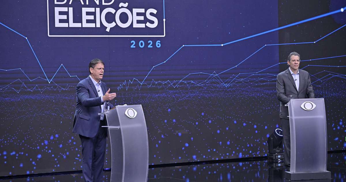 Boné, PCC, free flow, padrinhos e ‘problema com a matemática’: o 1º debate entre Tarcísio e Haddad em 5 pontos