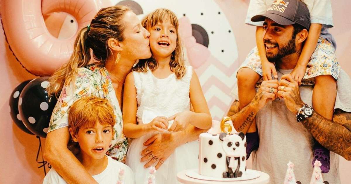 Luana Piovani, Pedro Scooby e Cintia Dicker aparecem juntos após separação em festa dos filhos