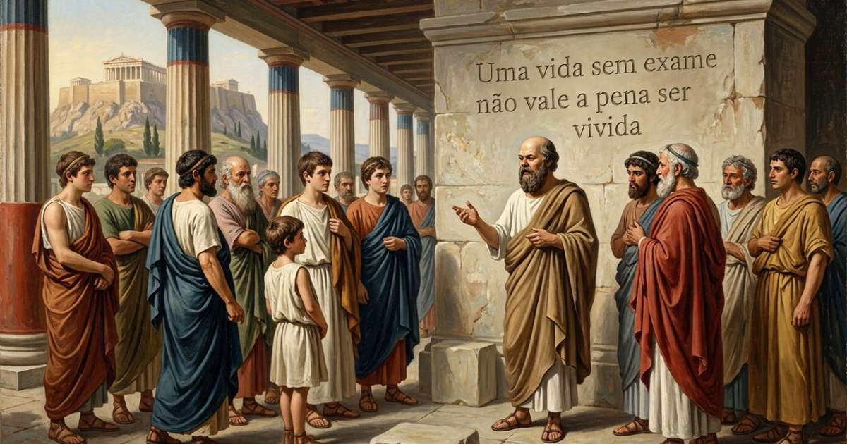 Sócrates sobre a importância de questionar a própria existência em vez de apenas passar pela vida: "Uma vida sem exame não vale a pena ser vivida"