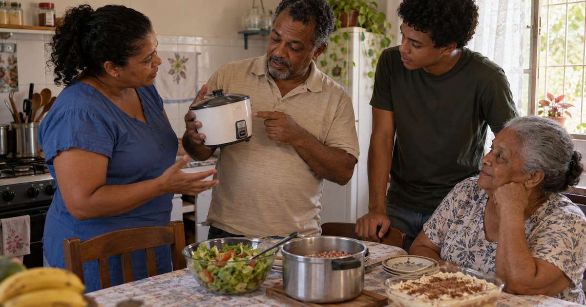 Família colocou o feijão no fogo para o almoço de domingo, percebeu que o gás tinha acabado no pior momento possível e uma solução improvisada transformou a cozinha numa história que ninguém esqueceu