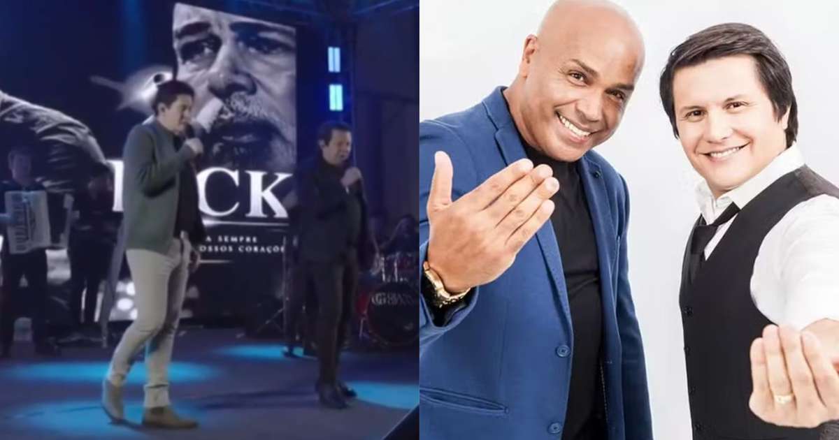 Gian e Giovani homenageiam Rick durante apresentação com imagens do cantor no telão Gian e Giovani homenageiam Rick durante apresentação com imagens do cantor no telão