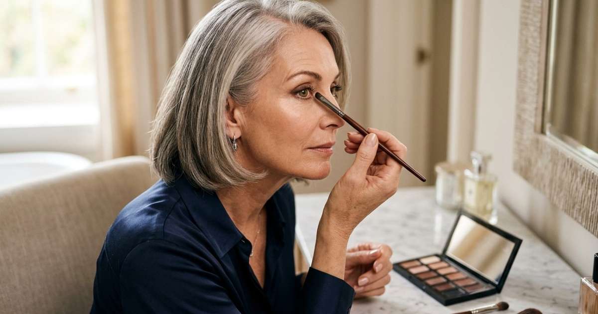 Para abrir o olhar a partir dos 50/60 anos, aplique na raiz dos cílios uma sombra de olhos de cor marrom ou bordô como se fosse um delineador