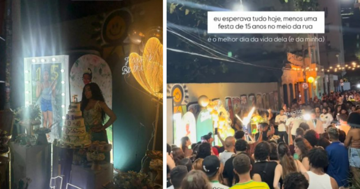 Família comemora festa de 15 anos em Rua do Centro do RJ e viraliza na web