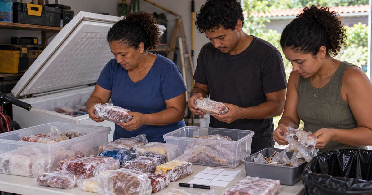 Família manteve um freezer antigo ligado na garagem por anos porque acreditava que ainda guardava alimentos importantes, até faltar energia por algumas horas e alguém finalmente decidir abrir todas as caixas do fundo