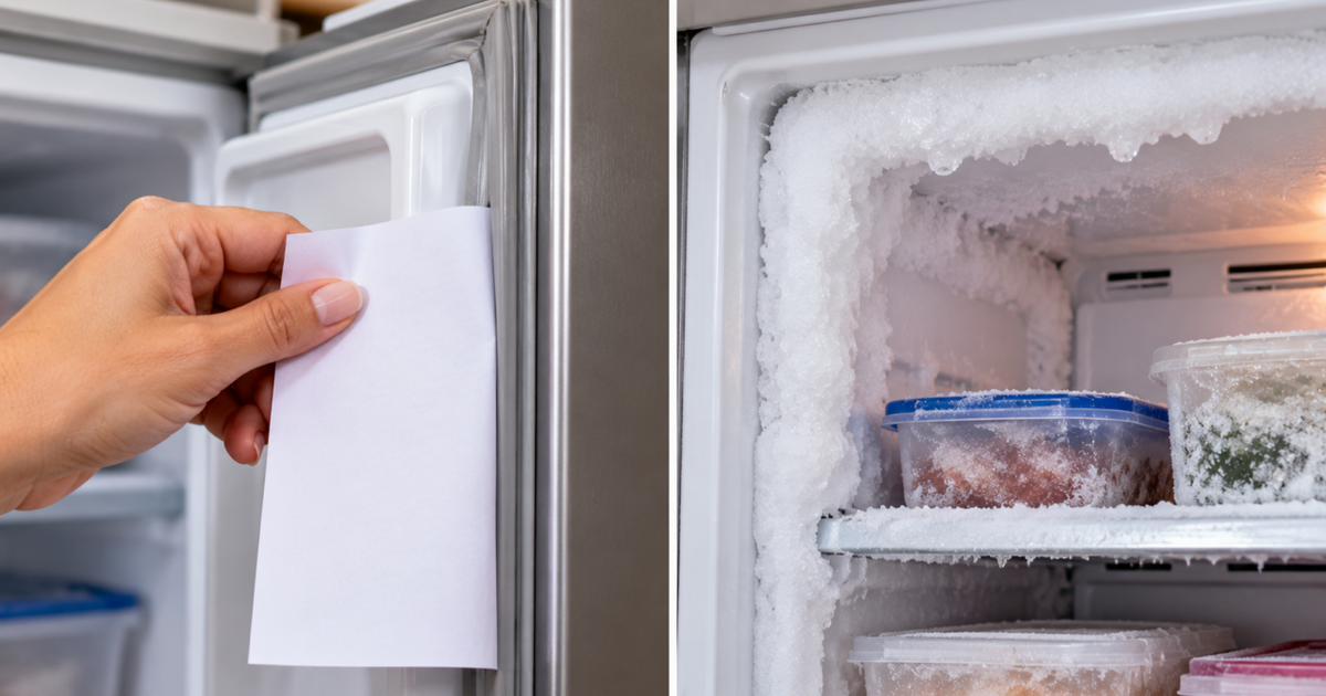 O excesso de gelo no freezer pode começar numa borracha que não veda direito, e uma folha de papel ajuda a localizar o trecho frouxo