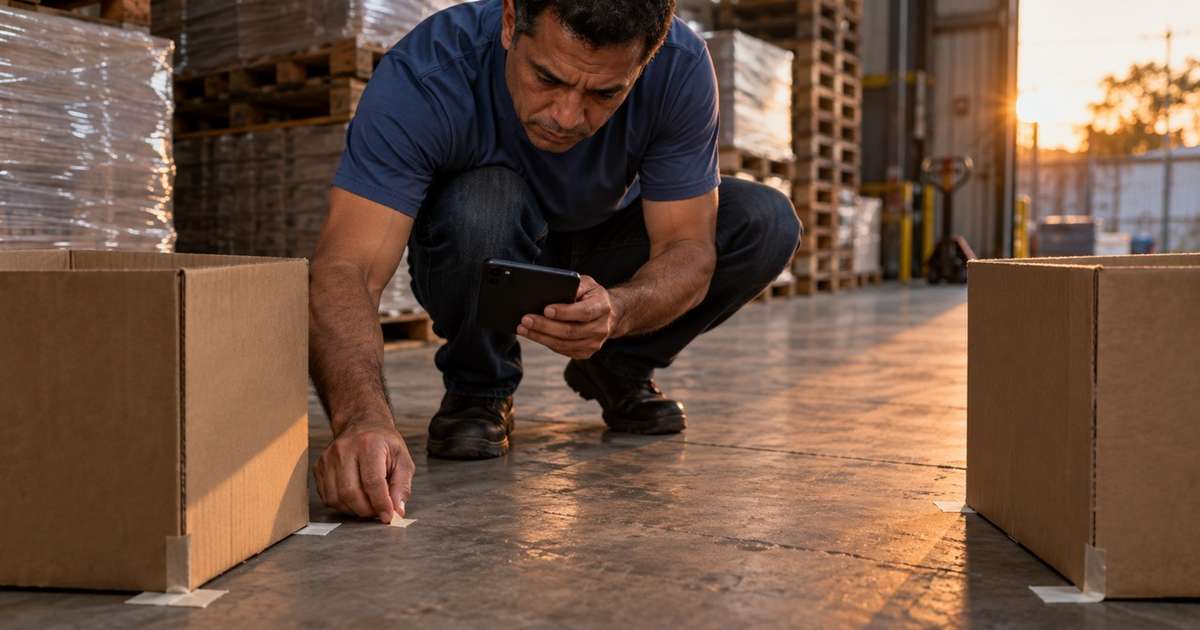 Funcionário de depósito percebe que caixas leves aparecem deslocadas todas as manhãs perto da porta dos fundos, marca o chão com fita e descobre um cachorro entrando por baixo do portão para dormir atrás dos pallets durante a noite