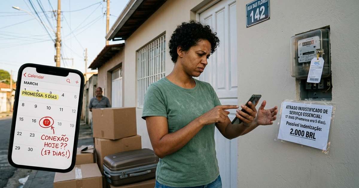 Distribuidora promete ligar a energia em cinco dias úteis, mas só conclui o serviço 17 dias depois e a cliente não consegue morar no imóvel alugado; a demora injustificada em um serviço essencial pode terminar em R$ 2 mil de indenização