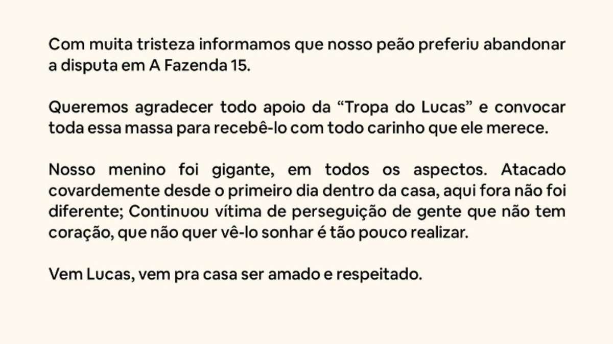 Entenda o que fez Lucas Souza desistir de 'A Fazenda