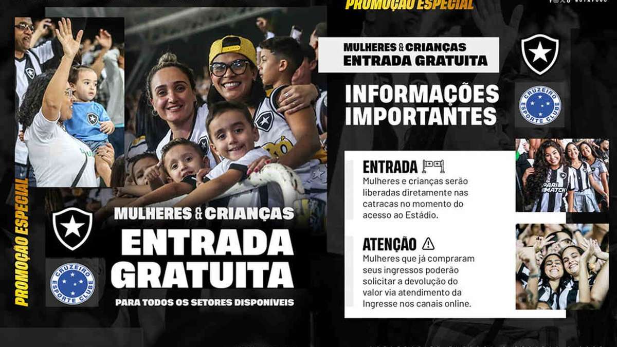 Botafogo libera entrada de crianças e mulheres em jogo contra o Cruzeiro