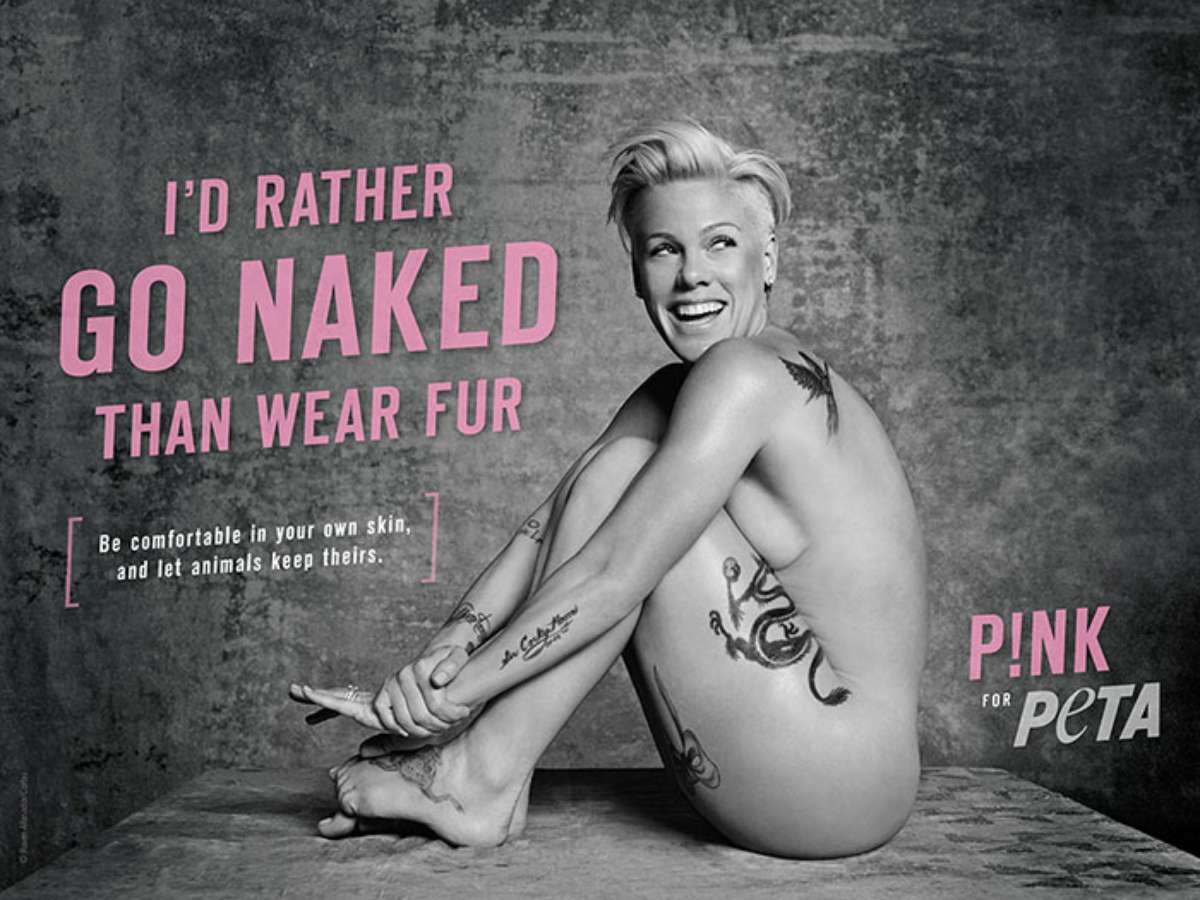 Pink fica nua em iniciativa contra o uso de peles de animais