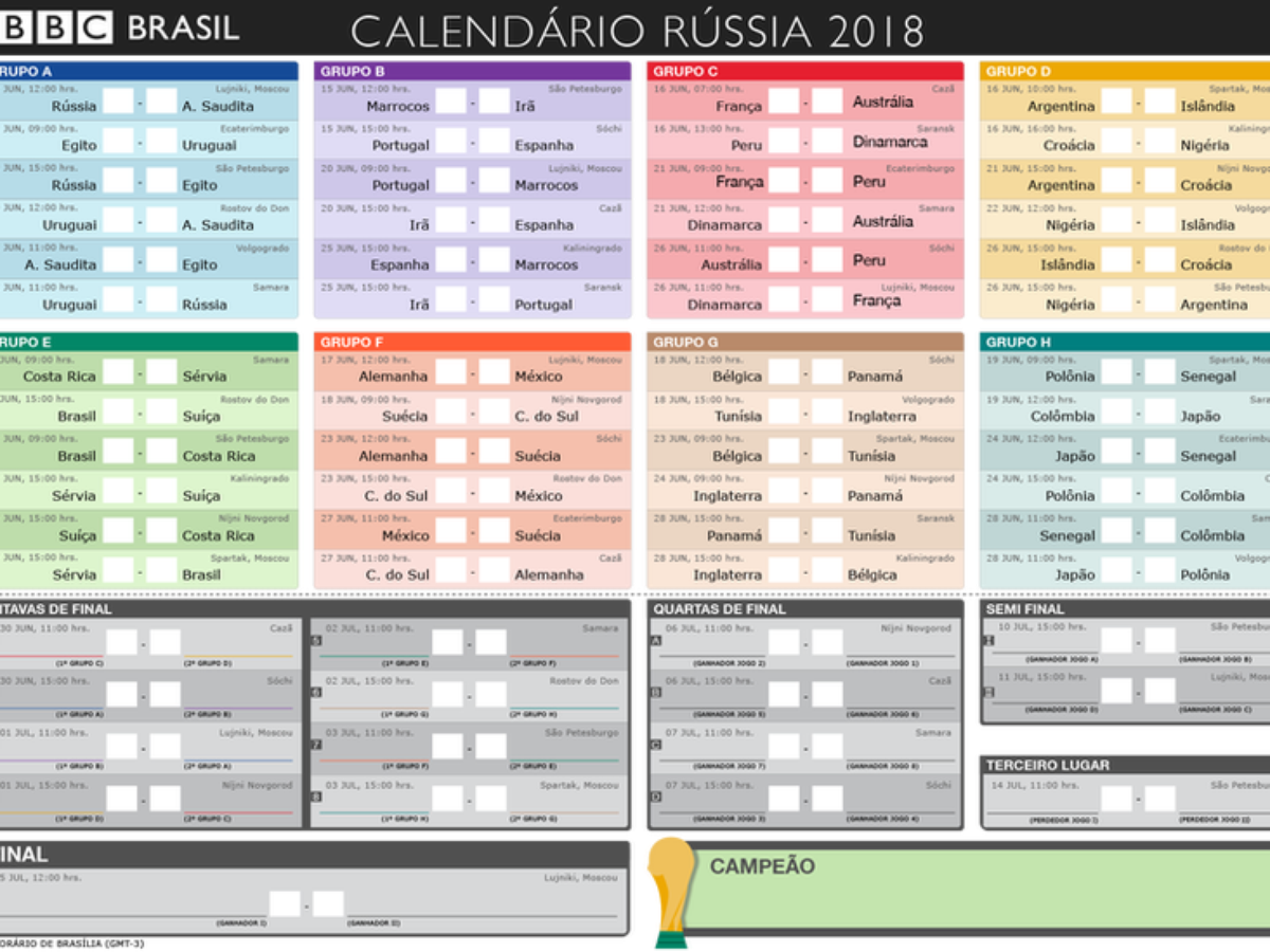 Saiba quais são os dias e horários dos jogos do Brasil na Copa 2018 - Época  Negócios