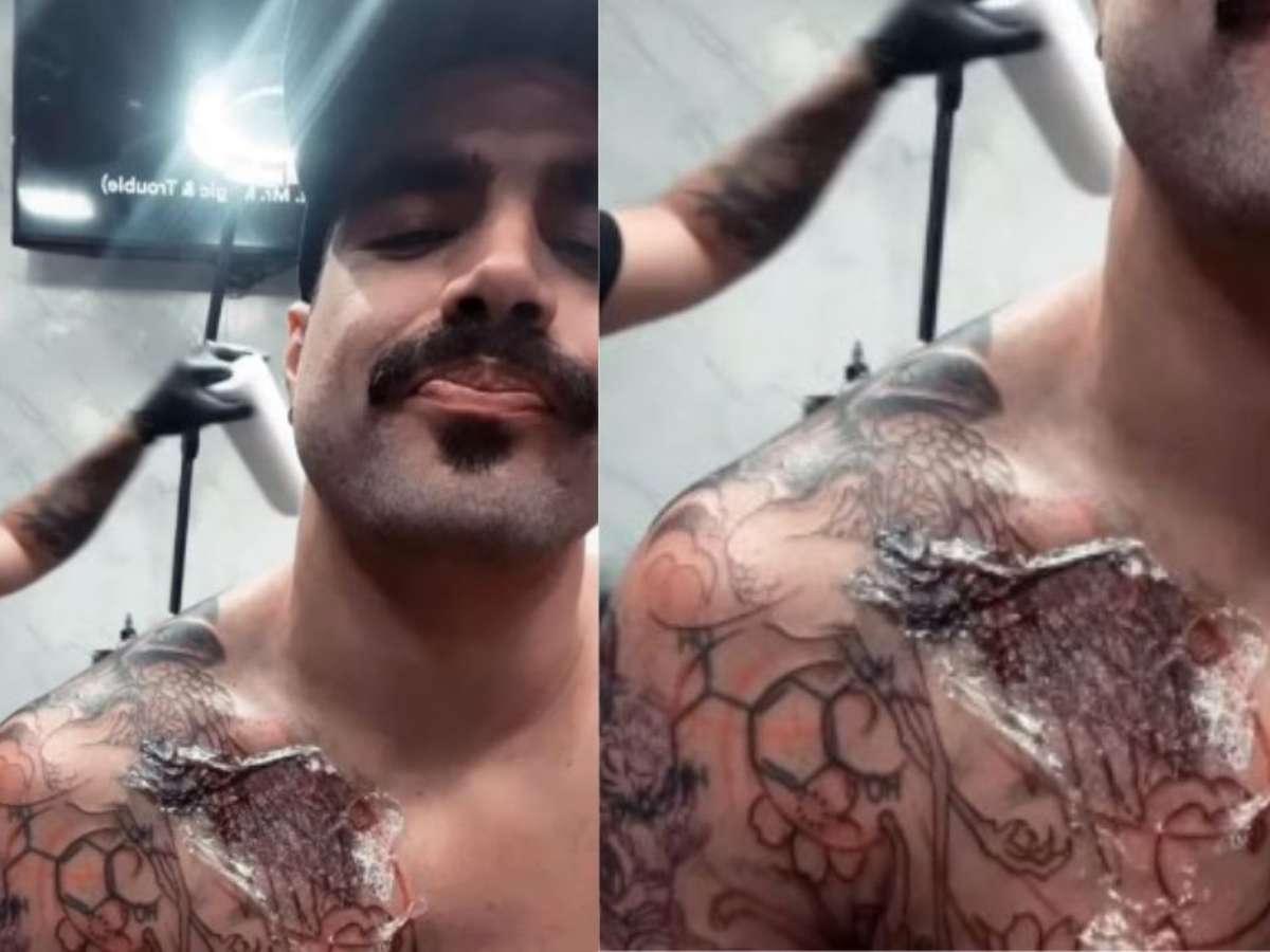 Caio Castro faz novas tatuagens na mão e chega a marca de 14 tattoos