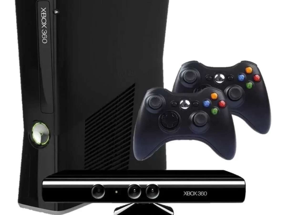 Console Xbox 360 Slim 4gb Kinect 2 Controles 5 Jogos - Usado