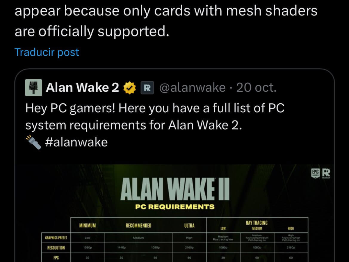 Por que Alan Wake 2 é tão pesado e muitos PCs não conseguirão rodá-lo?