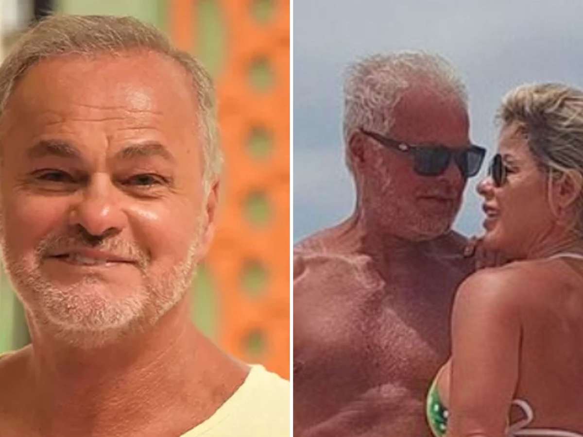 Aos 71 anos, Kadu Moliterno posa ao lado da esposa em praia da Bahia