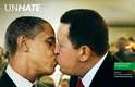 Internautas também usaram uma montagem criada em uma campanha da Benetton para protestar contra Feliciano - na foto, o presidente americano, Barack Obama, beija o ex-presidente venezuelano, Hugo Chávez