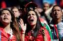 Torcedora portuguesa grita durante o jogo entre Portugal x Marrocos pelo Grupo B da Copa do Mundo
