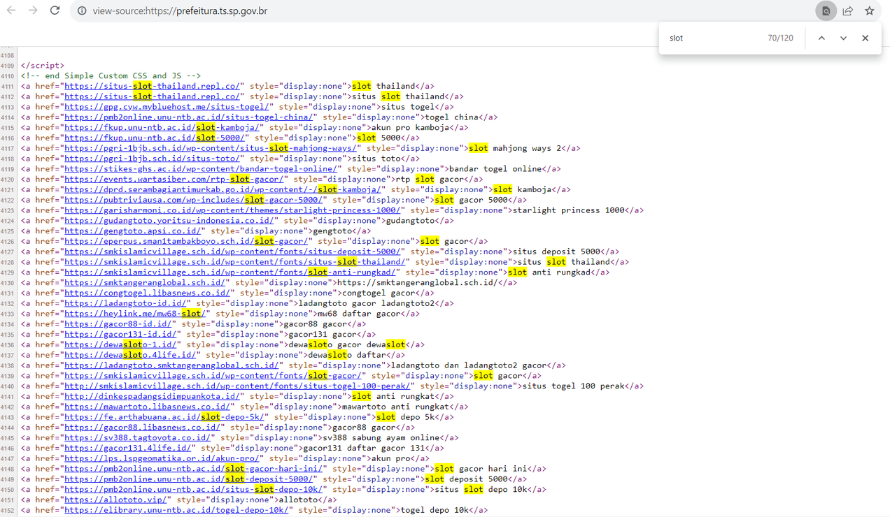 Site da Prefeitura de Taboão da Serra estava infestado de links para sites duvidosos