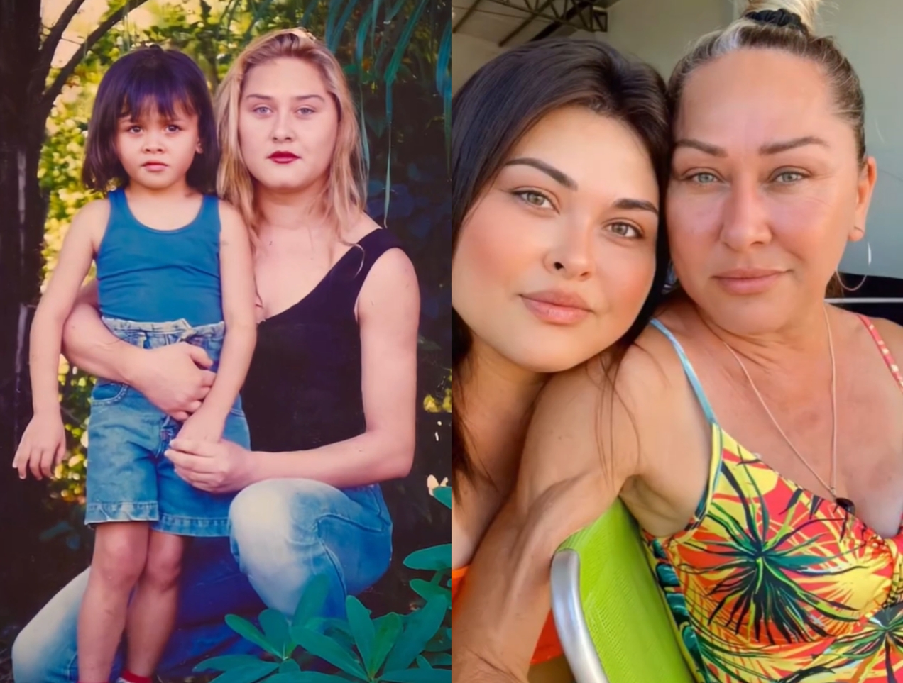 Priscila e sua m&atilde;e, Jusc&eacute;ia, na inf&acirc;ncia e atualmente 