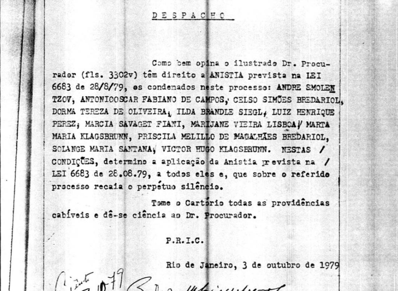 Ilda conseguiu ser anistiada em 3 de outubro de 1979
