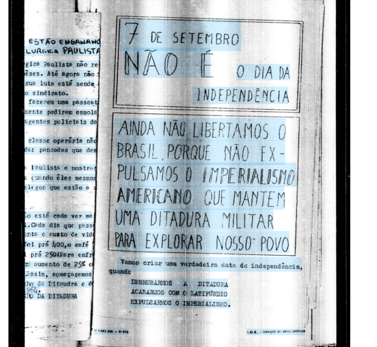 Recorte de um jornal clandestino apreendido por militares