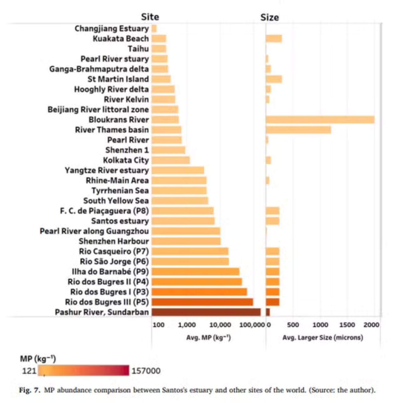 Gráfico de estudo mostra o Rio dos Bugres como o segundo mais poluído por microplásticos; outros rios brasileiros aparecem na lista