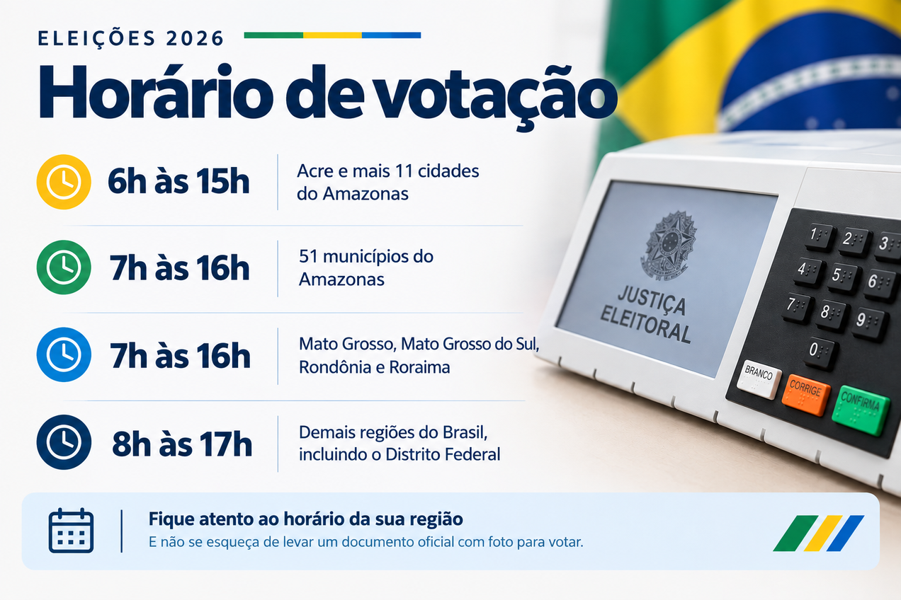 Hor&aacute;rio de vota&ccedil;&atilde;o nas elei&ccedil;&otilde;es 2026