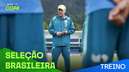 Jogadores realizam treino em campo antes do jogo contra o Japão