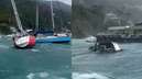 Barcos são arrastados devido a fortes ventos no litoral norte de SP