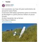 Avião de pequeno porte cai em BH; tripulantes estão bem