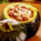 Abóbora recheada com carne moída para um almoço especial