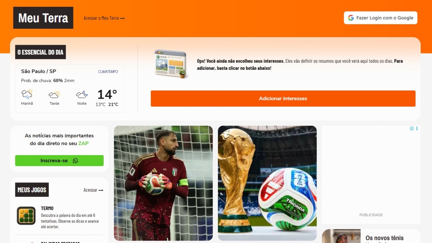 Descubra o Meu Terra: escolha seus temas de interesse e tenha seu feed personalizado por IA dentro do Terra   Foto: Terra