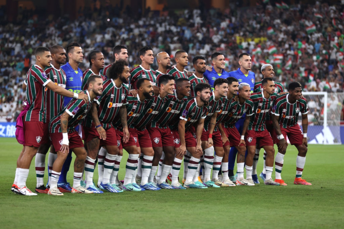 Jogadores do Fluminense juntos antes de final contra o Manchester City  Foto: Lars Baron/FIFA/Getty Images