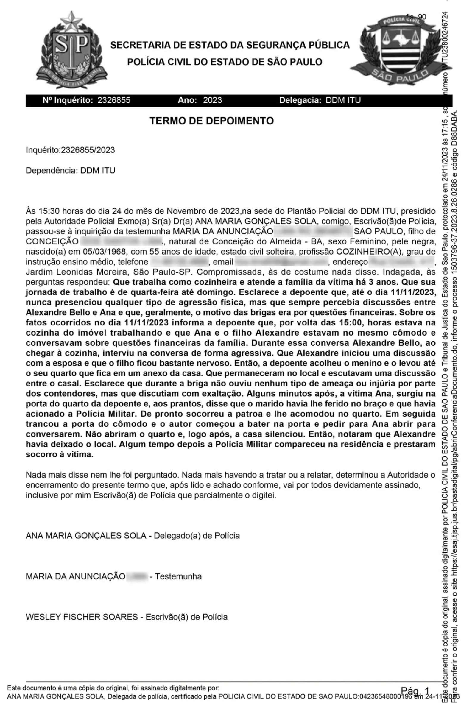 Cozinheira conta em depoimento como briga começou entre Ana Hickmann e ...