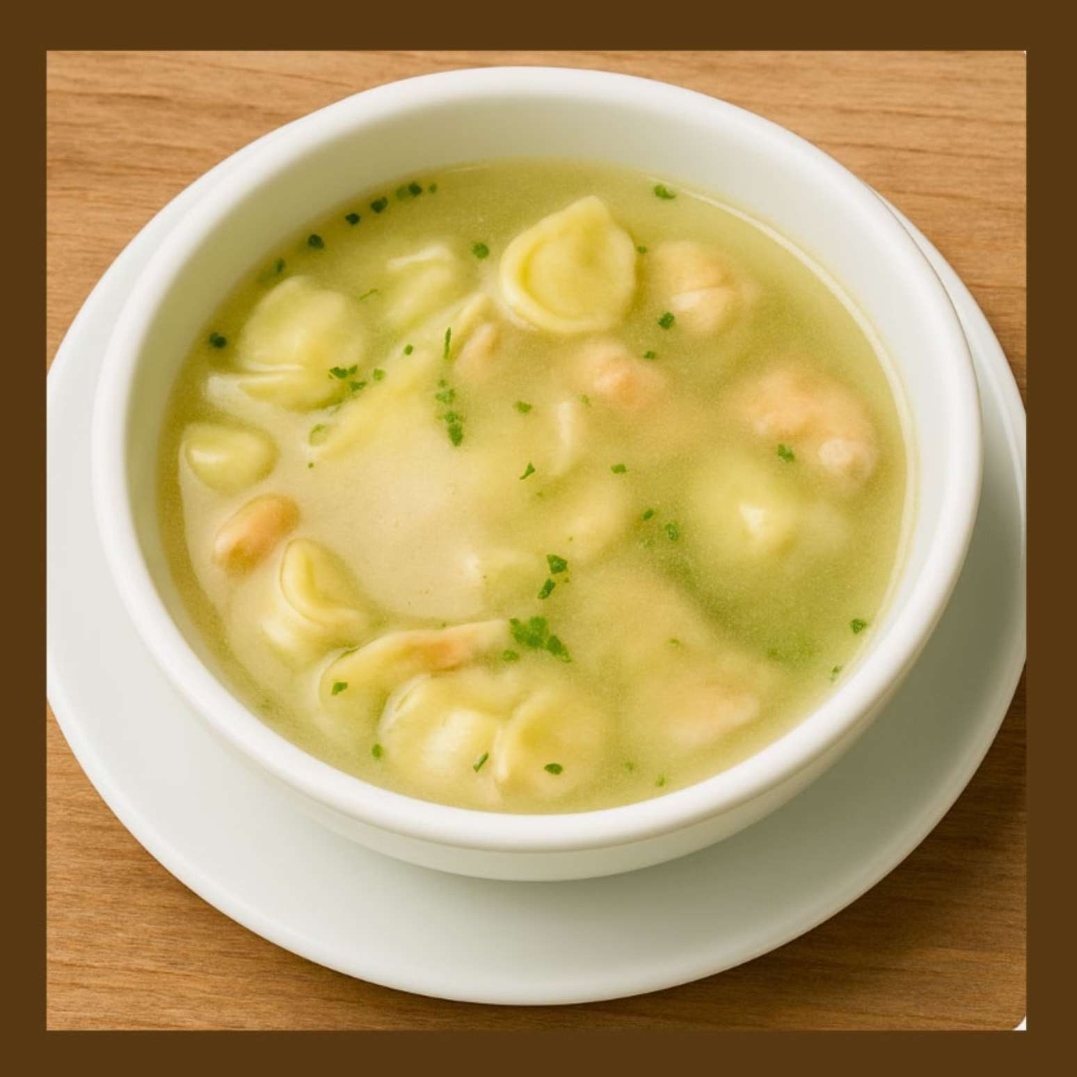 Capeletti in brodo com caldo leve e caseiro de legumes