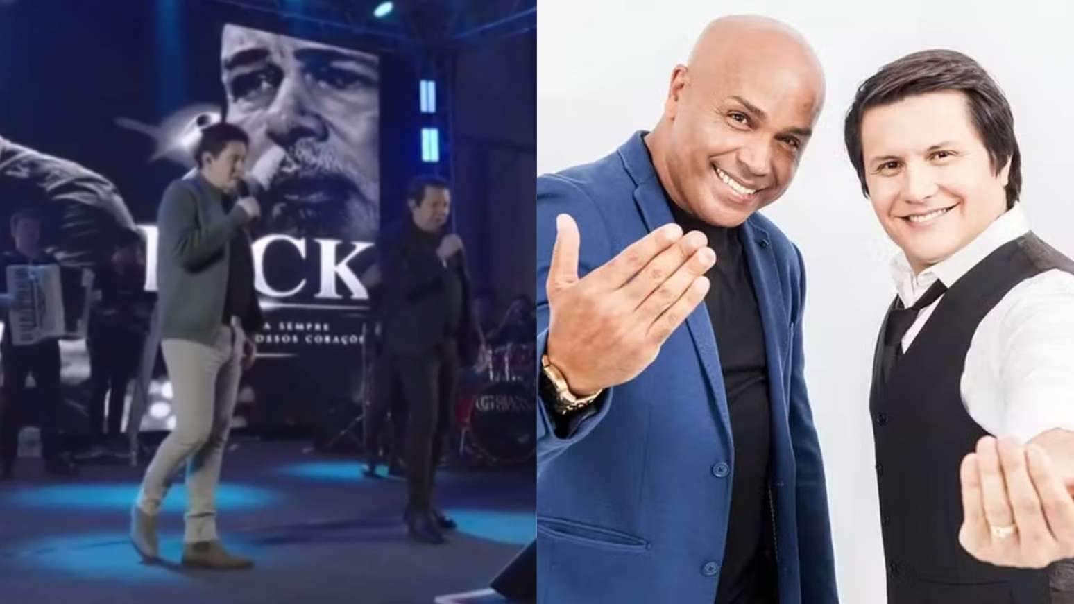 Gian e Giovani homenageiam Rick durante apresentação com imagens do cantor no telão