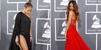 Jennifer Lopez e Rihanna chamaram atenção com os vestidos escolhidos para a cerimônia do Grammy 2013, na noite deste domingo (10)  Foto: Reuters