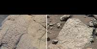 Na primeira imagem aparece amostras de rochas de Marte coletadas pela sondas Opportunity (esq.)  e Curiosity  Foto: Nasa/Divulgação
