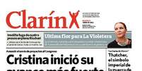 O Clarín, jornal de maior circulação no país, trouxe a notícia na capa  Foto: Reprodução