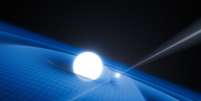 <p>Concepção artística mostra o objeto duplo exótico constituído por estrelas de nêutrons e anã branca</p>  Foto: ESO/L. Calçada / Divulgação