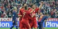 Jogadores do Bayern celebram gol de Thomas Müller, que abriu o placar da semifinal contra o Barcelona  Foto: AP
